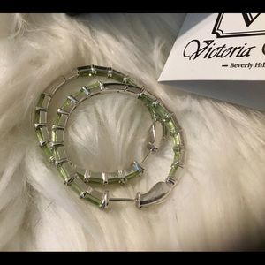 NEW RARE Victoria Weick Large Bagette NATURAL Gemstone Hoop Earrings
